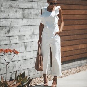 Vici White Open-Back Denim Jumpsuit (Small)